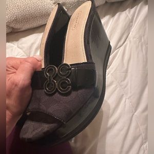 new coach black wedge slides 6